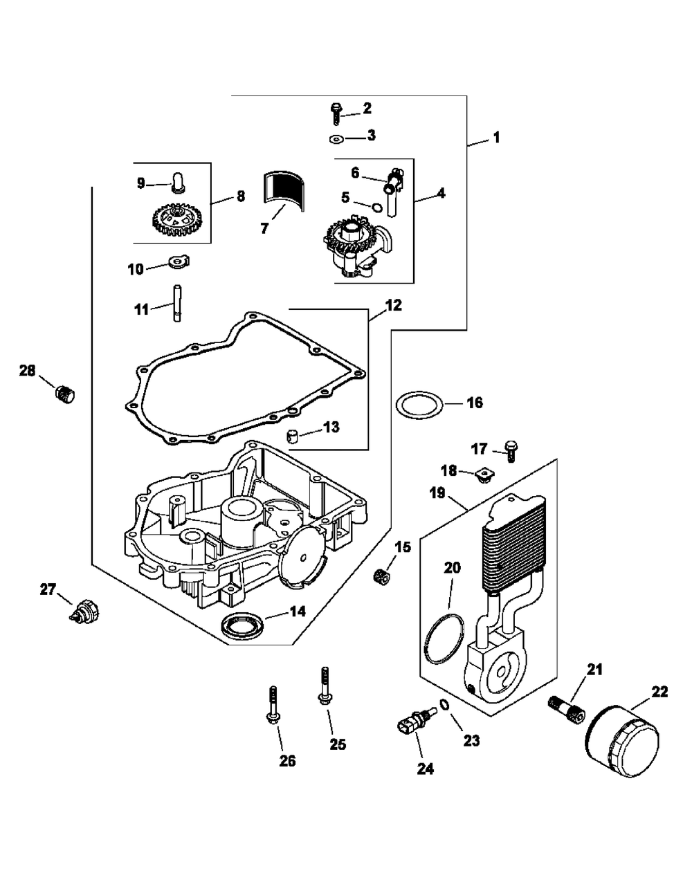 Cv745-0006 Oil Pan And Lubrication Diagram and Parts List for M60-KHEFI 53AB5HEX750-28-HP Cub Cadet Lawn Tractor